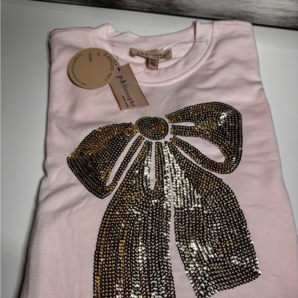 Philosophy Pink Sweatshirt with Rhinestone Bow - Picture 3 of 10